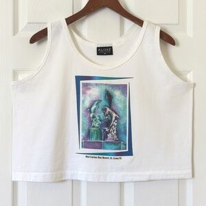 Alore 90's Vintage Funky Dolphin Graphic Scoop Neck Cropped Tank Top White OS